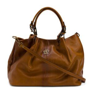 PRATESI Made In Italy Leather Triple Compartment 4 Buckle Satchel